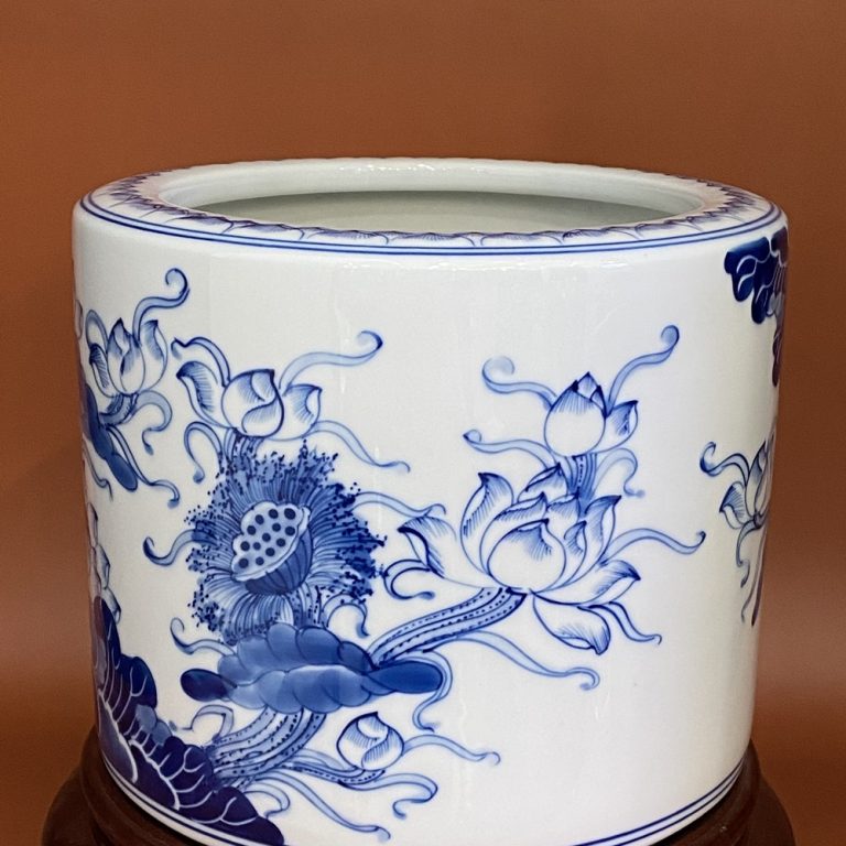 Bát Hương Lộc Phát Hoa Sen Men Lam