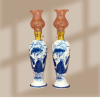 Đèn Chân Dài Hoa Sen Vẽ Tay Men Lam