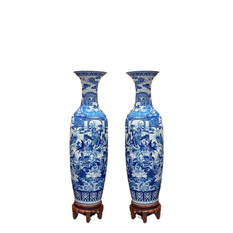 Lọ lộc bình Cá Chép Vượt Vũ Môn men lam (cao 1m45)